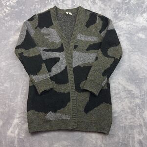 ANTHROPOLOGIE Moth Sweater Women’s Size S Green Camo Knit Open Front Cardigan